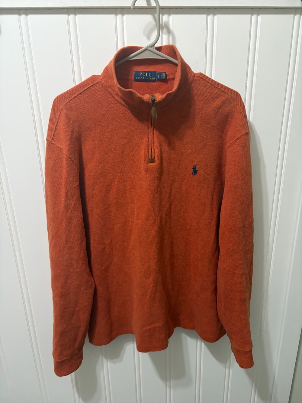 Polo Ralph Lauren Men's Large Orange Quarter Zip Pima Cotton Sweater Pullover